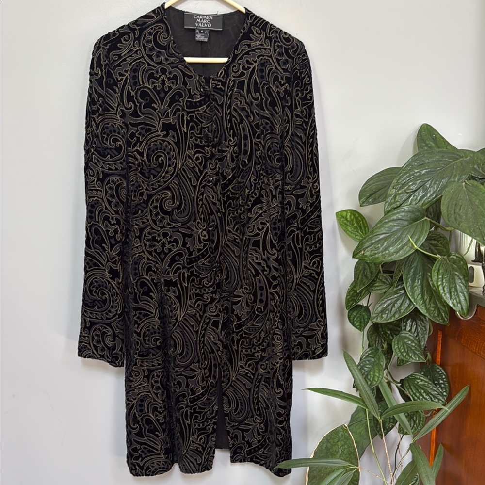 Vintage silk and velvet Carmen Marc Valvo Black Long Sleeve cardigan